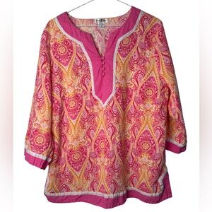 Susan Bristol Linen Blend Paisley Top Women’s 1X
